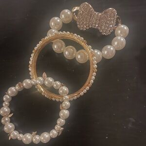 Elegant Pearl and Gold Bracelet Set